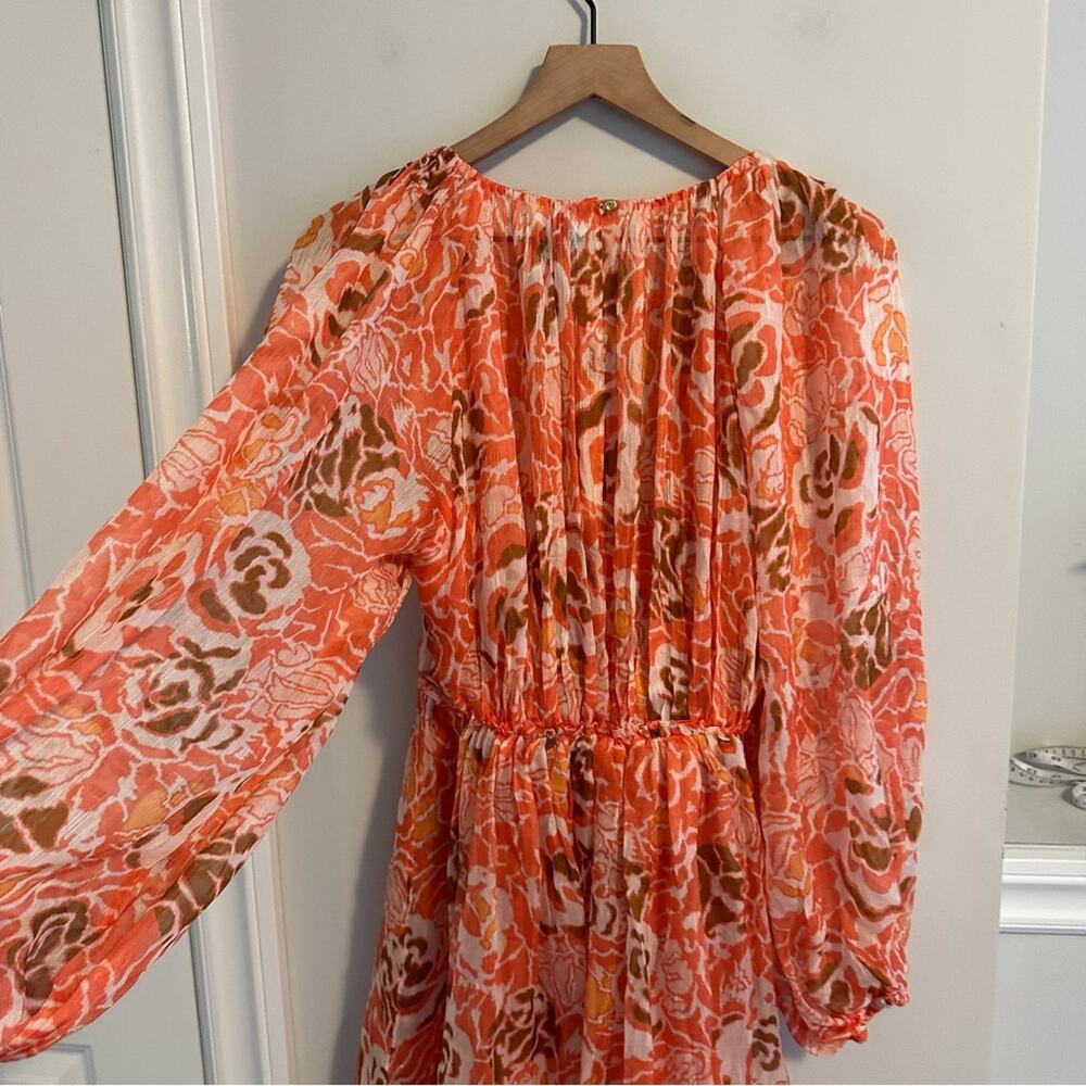 Tanya Taylor Pink Floral Linen Silk Long Sleeve Mini Dress 2 Oversized - Picture 6 of 15